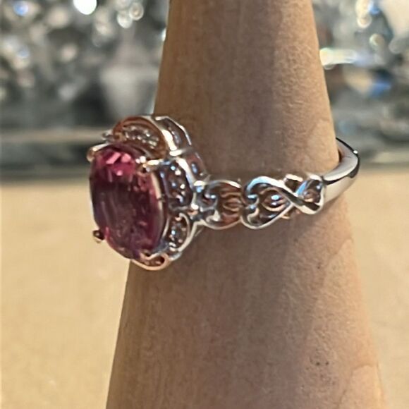 Radiant Orchid Quartz & White Zircon Ring Vermeil Rose Gold, Platinum Sz 8 - Picture 6 of 14